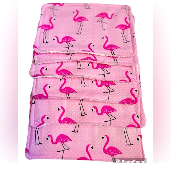Hand Crafted Eco Friendly Pink Flamingos Reusable 100% Cotton Un Paper Towels - Picture 5 of 8